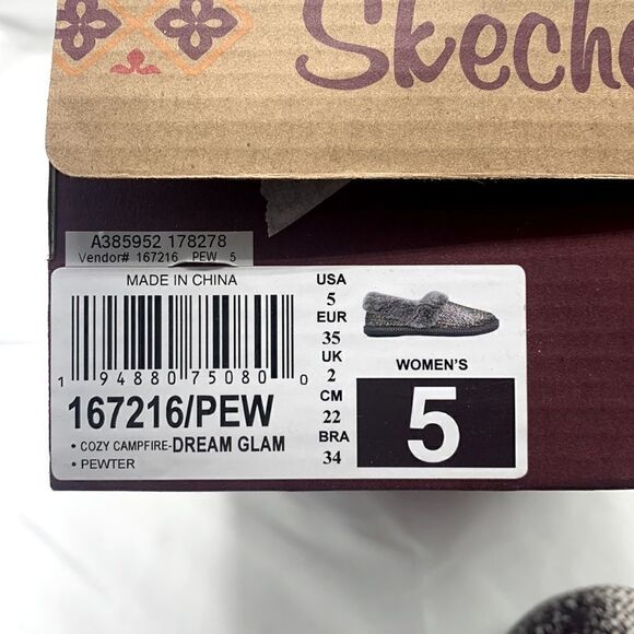 Skechers Woman's Cozy Campfire Pewter Dream Glam Metallic Faux Fur Slippers - Picture 13 of 14